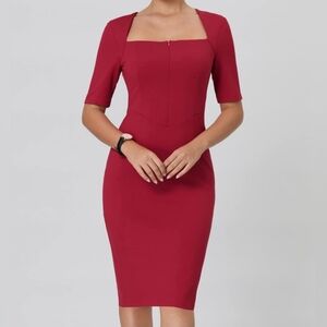 HOBEMTY Size X-Large Classic Red Squareneck Business Casual Bodycon Dress NWT
